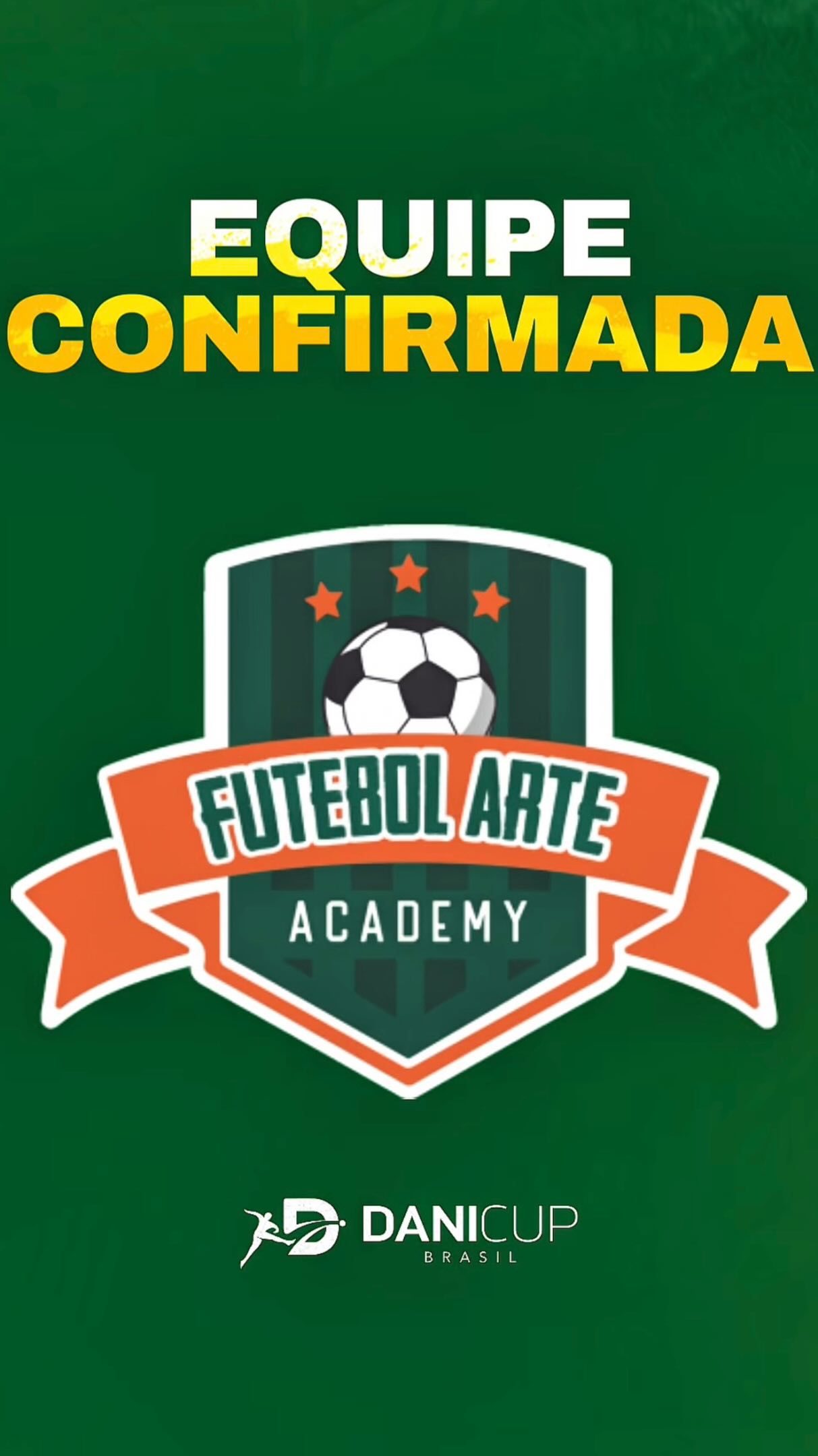 🚨 Equipe Confirmada! ⚽ A Escola Futebol Arte já carimbou seu passaporte para a Dani Cup Ribeirão Preto 2026! 🚀🎉 Com talento, dedicação e muita paixão pelo futebol, a equipe se prepara para viver dias de grandes jogos, aprendizado e emoção dentro das quatro linhas. 👊⚽ E a sua equipe, já está pronta para embarcar nessa jornada com a gente? 👀⚽ #DaniCupBrasil #DaniCup2026 #RibeiraoPreto #FutebolDeBase #EscolaFutebolArte