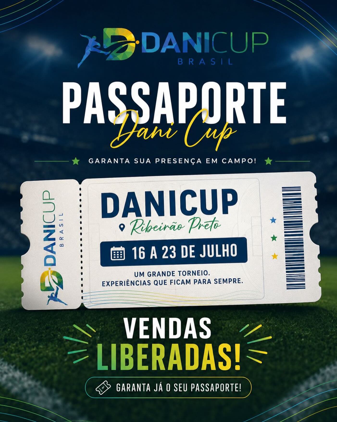 🎟️ Os Passaportes para Acompanhantes já estão disponíveis! 🌍 ⚽ Chegou a hora de garantir seu acesso antecipado e viver de perto cada emoção dessa experiência inesquecível: jogos, torcida, celebrações e momentos únicos ao lado da sua equipe. 💙 Faça parte dessa jornada e acompanhe tudo de perto! Acesse agora pelo nosso site: www.danicup.com (Link na Bio) #DaniCupBrasil #MuitoMaisQueUmJogo #FutebolDeBase #ExperiênciaDaniCup #TurismoEsportivo