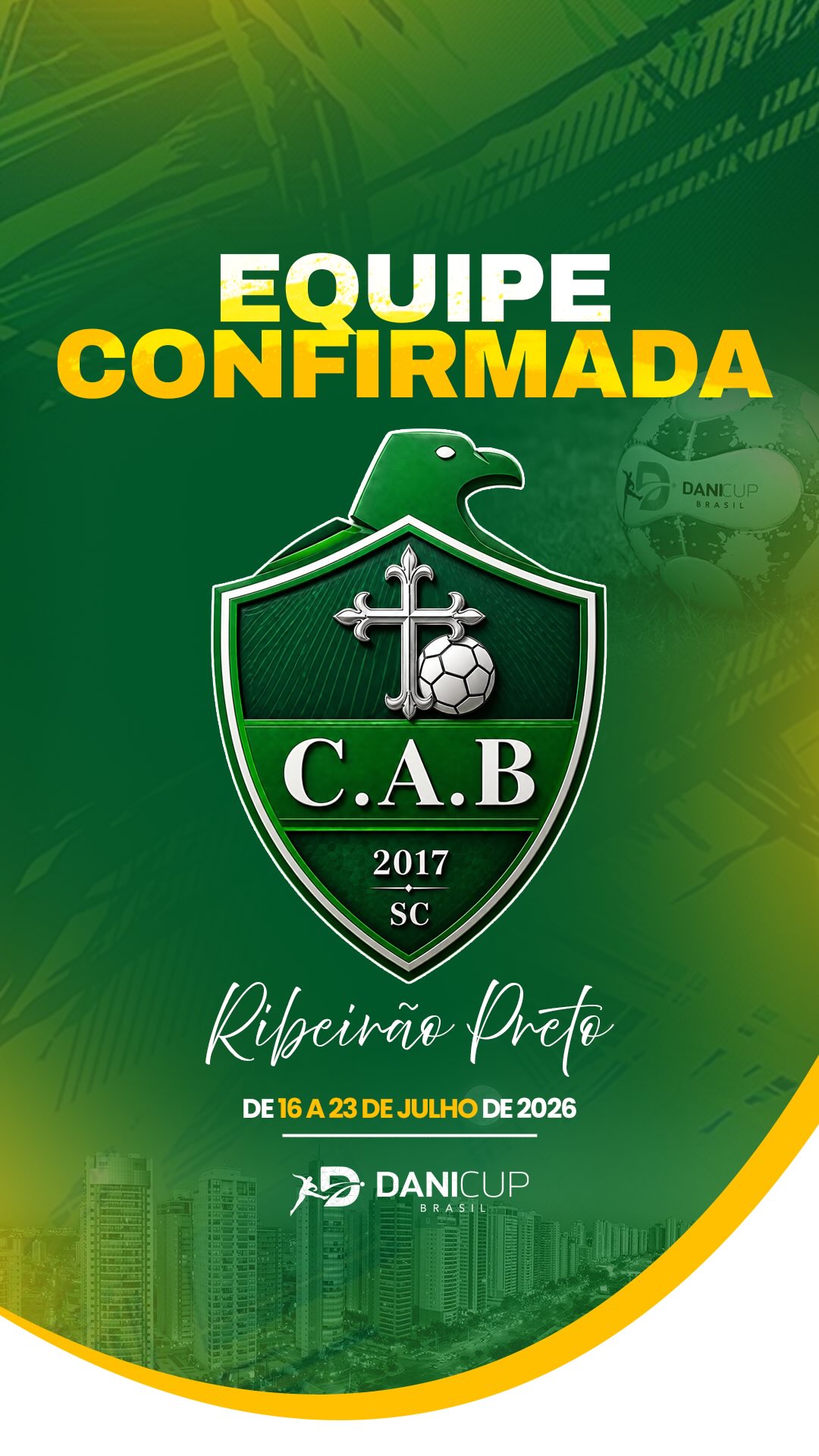 🚨 Equipe Internacional Confirmada! ✈️🌎🇧🇴 O CAB F.C, diretamente da Bolívia, já garantiu presença na Dani Cup Ribeirão Preto 2026! 🔥 Essa galera chega para viver dias de muito futebol, intercâmbio cultural e experiências inesquecíveis dentro e fora de campo! ⚽ A presença de equipes de diferentes países é um dos grandes diferenciais da Dani Cup, transformando cada edição em uma experiência verdadeiramente única! 💚 E a sua equipe, já garantiu presença? Últimas vagas disponíveis! 👀 #DaniCupBrasil #DaniCup2026 #FutebolDeBase #EquipeConfirmada #BaseForte